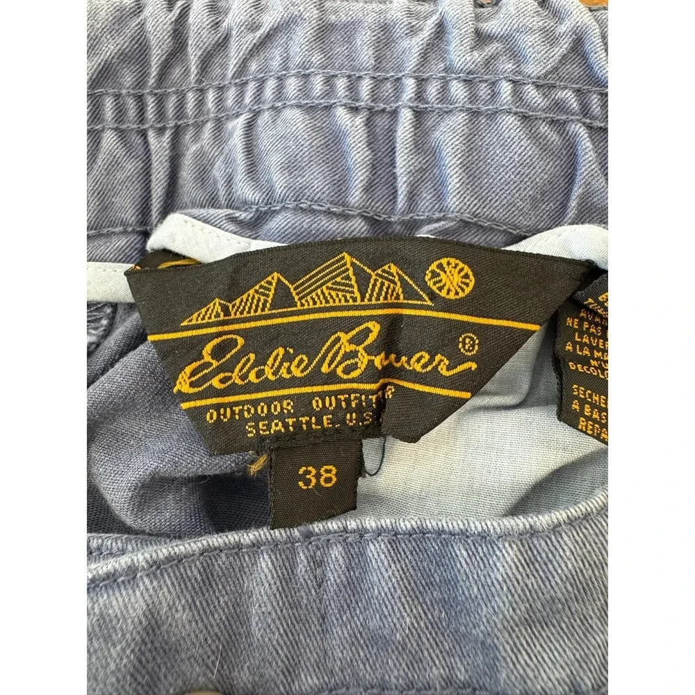 Vintage Eddie Bauer Pants Mens 38x31‎ Blue Pigment Dyed Chino Elastic Waist 90s